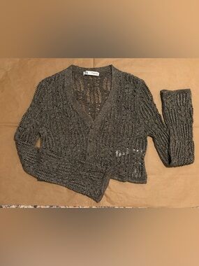 Zara Open-Knit Dark Gray Women's Cardigan